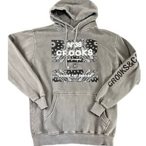 rooks & Castles Men's Hoodie Medium Gray Bandana Print Streetwear Y2K